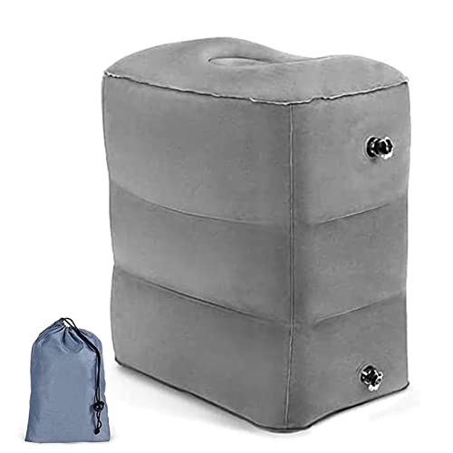 Travel Foot Rest Pillow, Inflatable Travel Foot Rest, Travel Pillow for Kids & Adults, Adjustable Height Pillow, Travel Foot Rest for Airlines Trains Buses Cars, Office and Home (Gray)