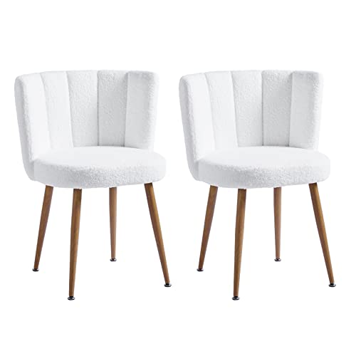 ATSNOW White Faux Fur Accent Chairs Set of 2, Mid Century Modern Upholstered Side Chairs for Dining Room Living Room Bedroom Vanity