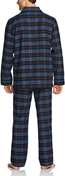 CQR Men's 100% Cotton Plaid Flannel Pajama Set, Brushed Soft Lounge & Sleep PJ Top & Bottom with Pockets HPJ200-NBL_Medium