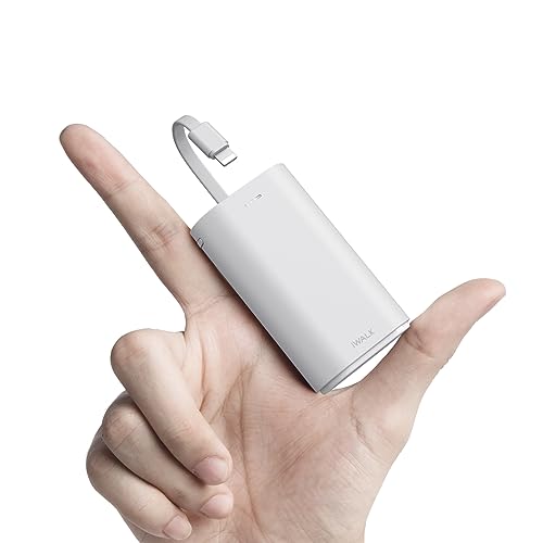 iWALK Portable Charger 9000mAh Power Bank with Built-in Cable, Small External Battery Pack Compatible with iPhone 14/14 Plus/14 Pro Max/13/13 Mini/13 Pro Max/12/12/Pro/11/XR/XS/X/8/7/6, White