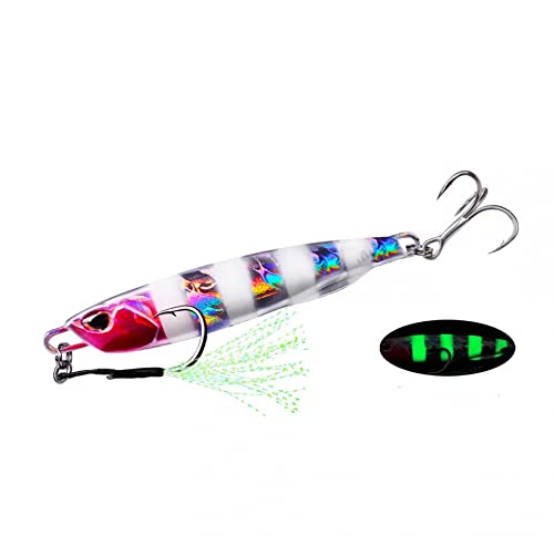 Fishing Metal Lures, All-Purpose Luminous Minnow with Tail Spinner, Jigging Spoon Slow Jigging Lures Night Glow Fishing Bait 40g, Jigs Lure for Bass Trout Crappie Freshwater & Saltwater