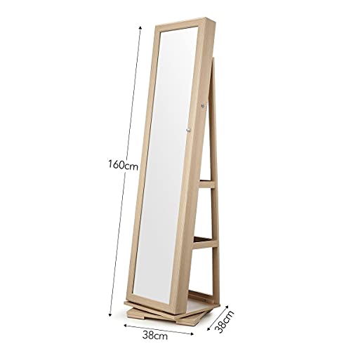 Jewellery Cabinet Standing 360 Degree Rotating Full-Length Mirror Jewelry Storage Organiser Armoire Gold