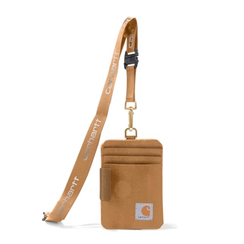 CARHARTT Unisex Adult Nylon Duck Id Holder and Lanyard, Water-Repellent Canvas Id Holder with Reflective Lanyard Wallet, Nylon Duck (Carhartt Brown), One Size US