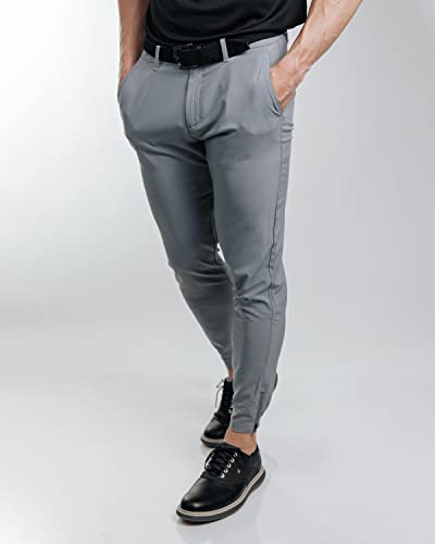 Primo Golf Jogger, Lightweight Four-Way Stretch Golf Pant, 4 Pockets, Inner Gel Waistband, Elastic Zipper Ankles, Light Gray, 30W x 26L Short