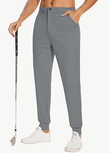 JIM LEAGUE Men's Golf Joggers Pants Belt Loops Slim Fit Stretchy Sweatpants Work Travel Dress Casual Tapered Pants Quick Dry, Dark Grey, Medium