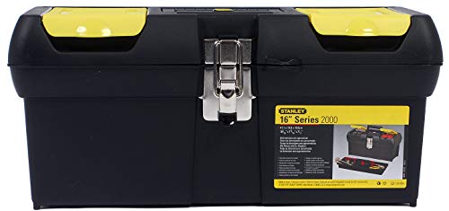STANLEY Toolbox with Metal Latch, 2 Lid Organisers for Small Parts, Portable Tote Tray for Tools, 16 Inch, 1-92-065