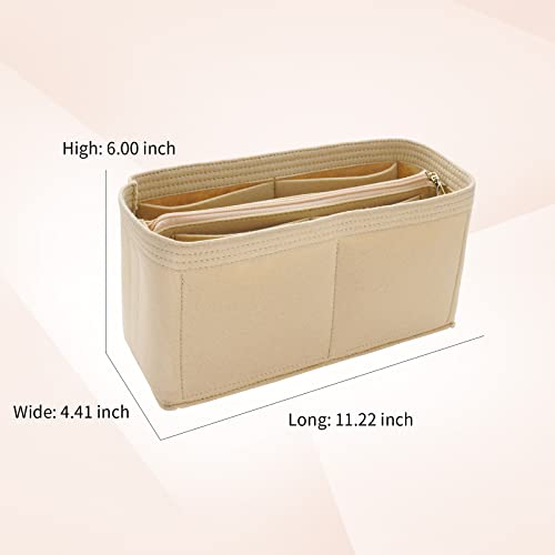 Felt Purse Organizer & Base Shaper for Tote Bag , Bag Organizer Insert for Handbags with Zipper Pockets Fit Speedy, Nerverfull & More (Large , Beige), (KS7)