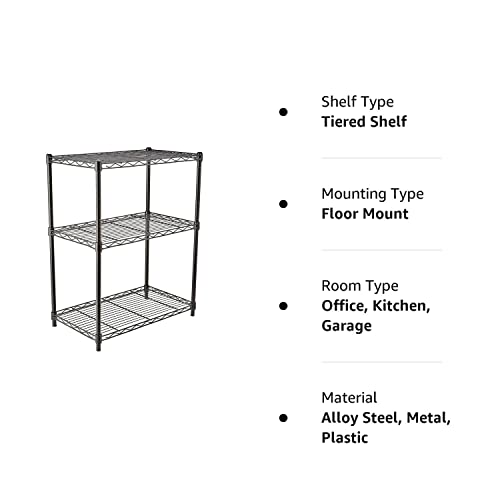 Amazon Basics 3-Shelf Adjustable, Heavy Duty Storage Shelving Unit (113.4 kgs loading capacity per shelf), Steel Organizer Wire Rack, Black (58.93 x 34.04 x 76.2 CM, LxWxH)