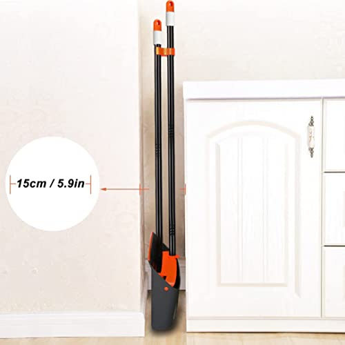 (Orange Broom and Dustpan) - TreeLen Dust Pan and Broom/Dustpan Cleans Broom Combo with 100cm Long Handle for Home Kitchen Room Office Lobby Floor Use Upright Stand up Dustpan Broom Set