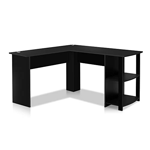 Artiss Computer Desk 136cm Black Particle Board Desktop Office Corner Laptop Desks Shelf Study Student Table, Home Furniture for Room, with 2 Tiers Swivelling L Shape Shelves Bookshelves