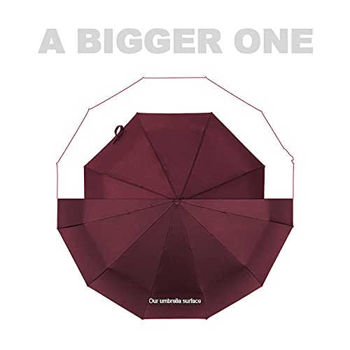 Feimvb Travel Umbrella, Windproof Automatic Umbrella Compact Sized Portable Personal Umbrella with 10 Rib Reinforced Canopy and Auto Open & Close Function, (burgundy)