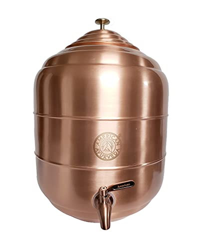 American Ayurveda Counter Top 5 Gallon Water Dispenser Copper Storage Tank/Pot with Stainless Steel Faucet Copper Charged Water Kitchen Home Health Yoga Meditation Spa