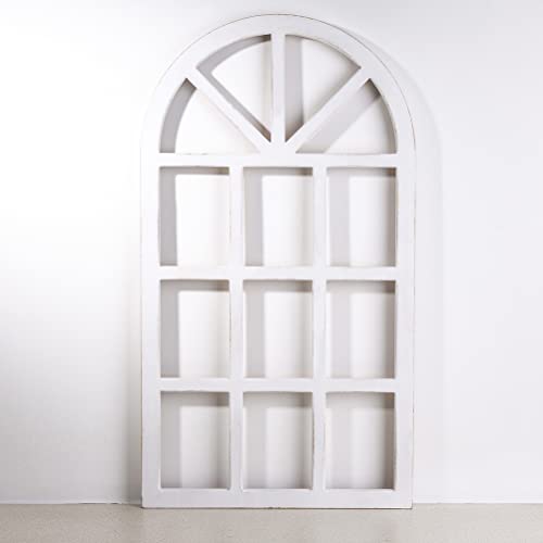 glitzhome Window Frame Wall décor Rustic Arch Wooden Window Pane Country Farmhouse Decorations 36" H x 20" L
