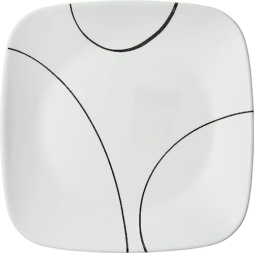 Corelle Vitrelle 6-Piece Salad Plates Set, Triple Layer Glass and Chip Resistant, Lightweight Square 9-Inch Plates, Simple Lines