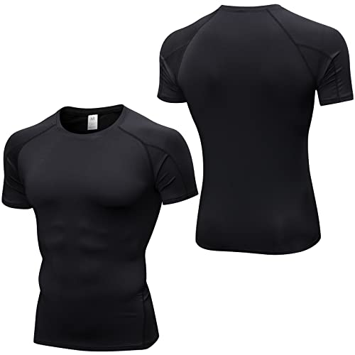 SPVISE 3 Pack Men's Athletic Compression Shirts Short Sleeve Workout T-Shirt Top Cool Dry Sport Baselayer Running Undershirts, Black*3, Small