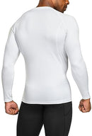 TSLA Men's Thermal V-Neck Long Sleeve Compression Shirts, Athletic Base Layer Top, Winter Gear Running T-Shirt TM-YUV55-WHT Large