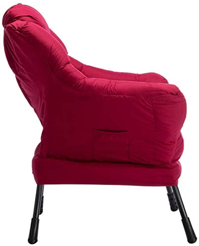 AcozyHom Modern Fabric Large Lazy Chair, Accent Oversized Comfy Reading Chair, Thick Padded Cozy Lounge Chair with Armrest, Steel Frame Leisure Sofa Chair for Living Room, Bedroom, Dorm, Burgundy
