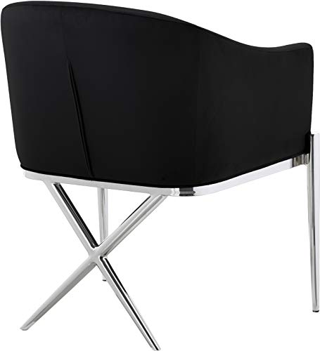 Meridian Furniture Xavier Collection Modern | Contemporary Velvet Upholstered Dining Chair with Sturdy Steel X Shaped Legs, 25.5" W x 24.5" D x 31.5" H, Black