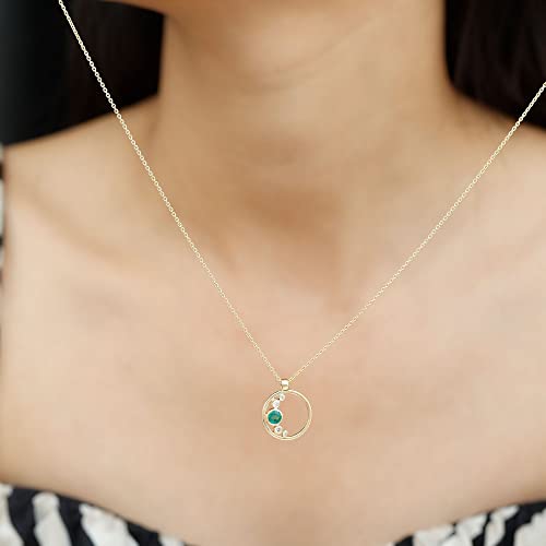 1/4 CT Natural Emerald and Diamond Pendant for Women, Minimal Emerald Gold Open Circle Pendant, Bezel Set Emerald Pendant Necklace - May Birthstone, 9K Yellow Gold, With Chain