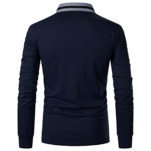 AIOIDI Mens Long Sleeve Golf Polo Shirts for Adults,Blue,M