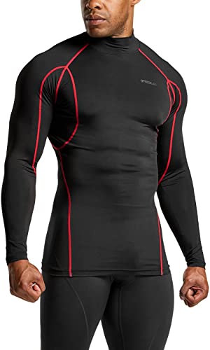 TSLA Men's Cool Dry Fit Mock Long Sleeve Compression Shirts, Athletic Workout Shirt, Active Sports Base Layer T-Shirt MUT12-NKR Large