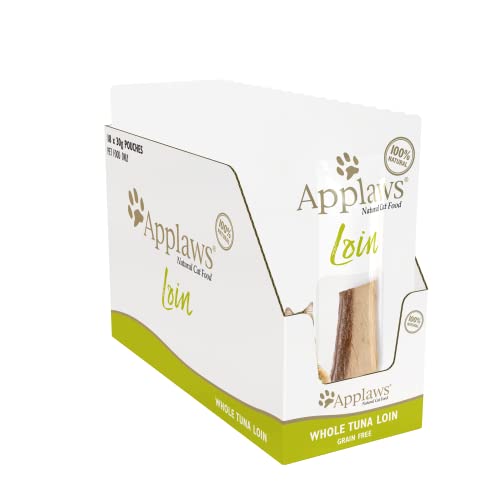 Applaws Whole Tuna Loin - Natural cat food treat, complementary pet food for adult cats, 30 g, pack of 18