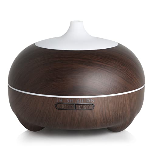 Hianjoo Essential Oil Diffuser 500ml, Electric Aroma Diffuser Humidifier Ultrasonic Aromatherapy for Bedroom Spa Yoga with 14 LED Lights - Great Choice Gifts for Families Lovers Friends (Dark Brown)