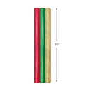 Hallmark Foil Christmas Paper with Cut Lines on Reverse (3 Rolls: 60 sq ft TTL) Gift Wrap, Tri-Pack, Red, Green, Gold Solid
