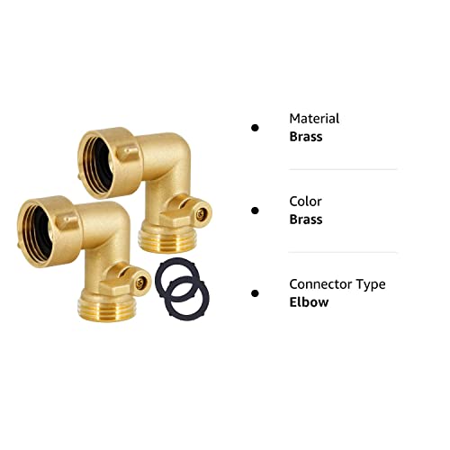 Lifynste Garden Hose Elbow Connector, 90 Degree Brass Garden Hose Elbow Adapter with Shut Off Valves