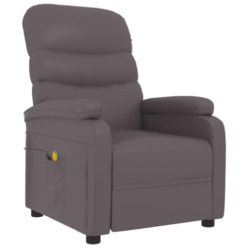 vidaXL Massage Chair, Recliner Chair with Adjustable Backrest and Footrest, Massage Office Chair with 6 Points, Armchair, Grey Faux Leather