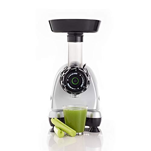 Omega MM900HDS Cold Press Juicer - Celery Juicer, Quiet Dual-Stage Slow Masticating Juicer, 80 RPM, 200W (Silver)