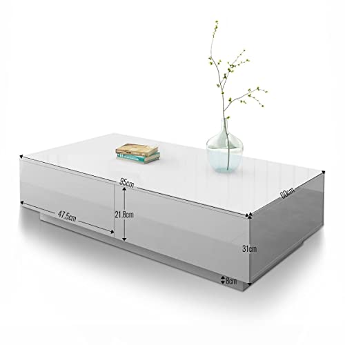 Luxsuite Coffee Table High Gloss Tea Table Wooden with Storage 4 Drawers Storage Shelf Cabinet Living Room Furniture White 95cm