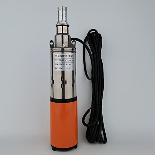 ZHKUO 200W 12V DC Solar Poered Submersible Water Pump 2300L/H 40m/131ft 3 Inch Stainless Steel Deep Well 1 inch Outlet Bore Electric Screw with 7m Cable for Agricultural Irrigation Garden Home Orange