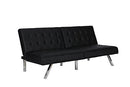 DHP Emily Futon Sofa Bed Modern Convertible Couch With Chrome Legs Quickly Converts into a Bed Black Faux Leather