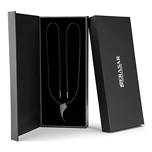 SERASAR Leather Chain Men Leather Necklace with Pendant - 50cm Black - Leather Cord Chain with Jewellery Box for Men - Real Leather - with Present Box - Leather Necklace Men Jewellery Band