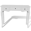 'vidaXL Scandinavian Style Dressing Console Table - White, MDF and Pinewood Construction, Features Three Drawers, Compact Design for Small Spaces