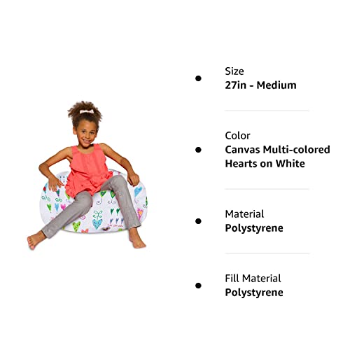Posh Creations Bean Bag Chair for Kids, Teens, and Adults Includes Removable and Machine Washable Cover, Canvas Multi-Colored Hearts on White, 27in - Medium
