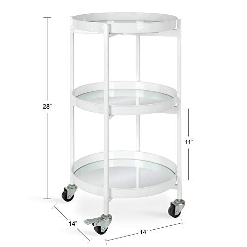 Kate and Laurel Celia Modern Glam 3-Tier Bar Cart, 14 x 14 x 28, White, Decorative Round Serving Cart with Lockable Wheels