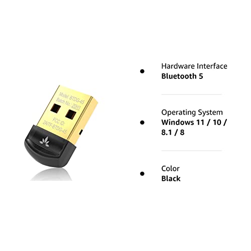 Avantree DG45 Bluetooth 5.0 USB Dongle, Bluetooth Adapter for PC Computer Desktop Laptop, Wireless Transfer for Bluetooth Headphones Speakers Keyboard Mouse Printers Music & Calls, Windows 11/10/8.1/8