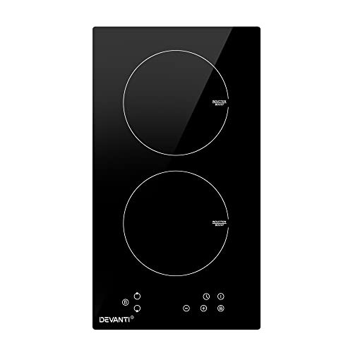 Devanti Induction Cooktop, Ceramic Glass Portable Cookware Cooker Super Powerful Electric Stove Plate Home Kitchen Appliance, with 2 Cooking Zones Touch Control Panel Black