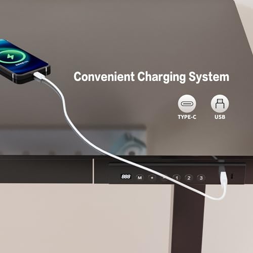 Luxsuite Electric Standing Desk Sit Stand Up Table Desktop Desk Motorised Height Adjustable Rising Tempered Glass Top Computer Office Sturdy Workstation USB & Type C 120x60cm Black