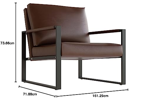 Recaceik Mid-Century Modern Accent Armchair, PU Leather Single Sofa, Lounge Living Room Chair with Arm for Home Furniture, Brown