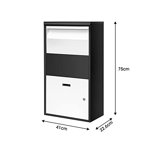 Metal Letter Box Lockable Post Mail Box Parcel Letterbox Mailbox for A4 Mail Package 41x22.6x75 cm