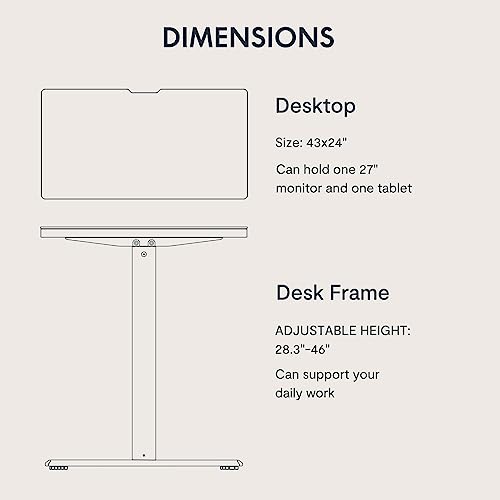 FLEXISPOT Standing Desk Adjustable Height with Whole Piece Desk Board 43 x 24 Inch Electric Stand Up Desk Home Office Computer Workstation Sit Stand Desk, Maple Top + White Frame