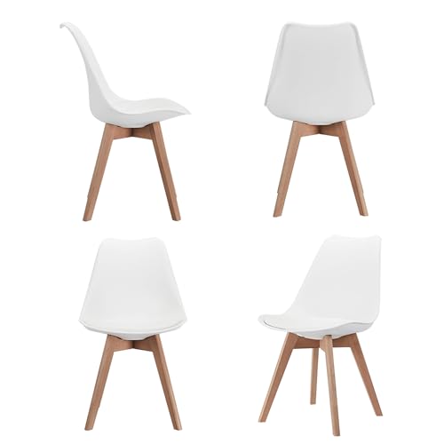 CangLong Modern Dining Chair Set, Soft Padded Shell Chair with Wood Legs for Kitchen, Dining, Bedroom, Living Room - Set of 4, White