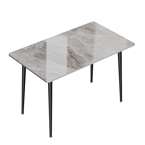 Kitchen Dining Table Marble Tabletop: Rectangular 120cm Modern Sintered Stone Grey Pattern High Gloss Marble Effect Top Dinner Tables 4 Seater with Tapered Metal Legs Dining Room Home Lounge