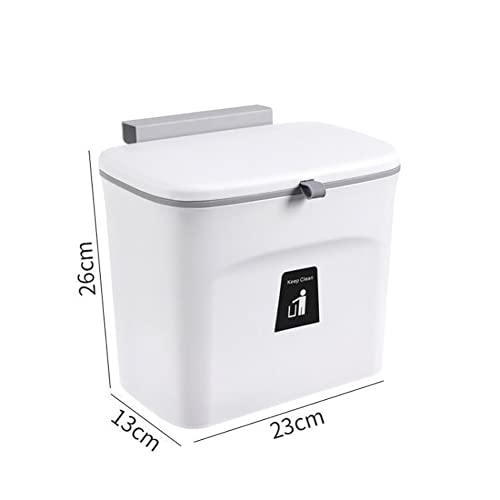 7 Liter Kitchen Compost Bin for Countertop or Under Sink, Small Hanging Trash Can with Lid for Cabinet Door, Mountable Garbage Bin for Bathroom, Bedroom, Office (White)