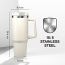 Berusd 40 oz Insulated Tumbler with Handle and Straw Lid, Double Wall Vacuum Stainless Steel Coffee Cup Travel Mug, Insulated Flask, Large Water Bottle, Thermo Mug Drink Bottle 1.2L, Cream