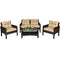Costway 4-Piece Wicker Patio Furniture Set with Cushions, Outdoor Conversation Set with Tempered Glass Top Table, Sectional Wicker Sofa Set with Cushions, Outdoor Rattan Furniture Chair Table Set
