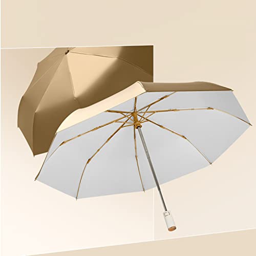 Erised's Bifrost Golden Folding Travel Umbrella Compact Backpack,Automatic Open Close,UPF 99 UV Protection,Sun Rain,Men Women,Double Layer,8 Rib,Ergonomic Handle,Lightweight Portable(Off-white)